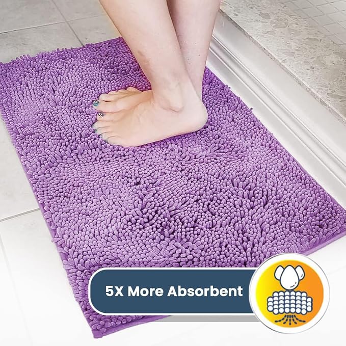 Muddy Mat® | Super Water Absorbent Door Mat Indoor, Microfiber Quick Dry Chenille Entryway Rug, Slip Resistant Front Door Mat, Indoor Mats for Entryway, Machine Washable Pet Rug, Purple 20" x 33"