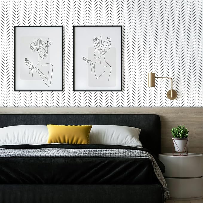 Erfoni Black and White Peel and Stick Wallpaper Modern Herringbone Contact