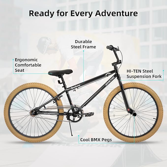 JOYSTAR Brockway Freestyle Kids BMX Bikes 20" 24" Kids Bicycles for 6-14 Years Old Boys Girls and Beginner-Level Riders 2 Pegs Multiple Colors