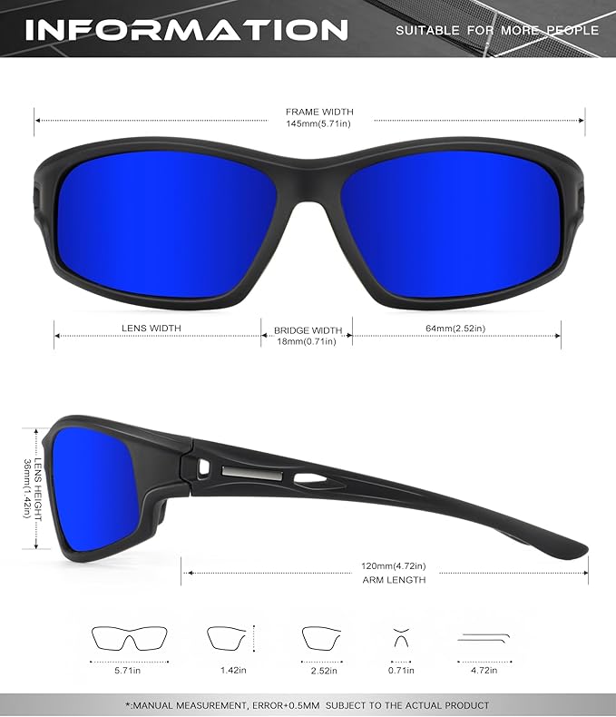Polarized Sunglasses Men, Sports Sun Glasses Womens UV400 Protection for Fishing Running Driving