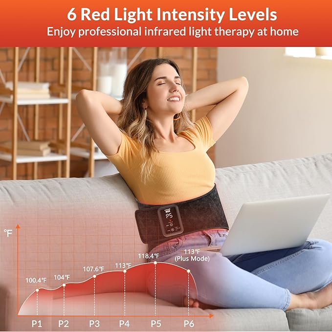 Red Light Therapy Belt, Rechargeable Infrared Light Therapy Device with Massage and Timer, Wearable 660nm&850nm Red Light Therapy Wrap Belt for Body Pain Relief(8.4’‘ * 48’‘）