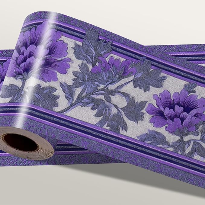 Purple Floral Wallpaper Border 196x4 Inch Peel and Stick Wall Border Self