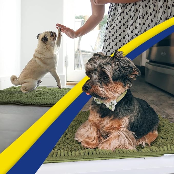 Muddy Mat® | Super Water Absorbent Door Mat Indoor, Microfiber Quick Dry Chenille Entryway Rug, Slip Resistant Front Door Mat, Indoor Mats for Entryway, Machine Washable Pet Rug, Army Green 36" x 72"