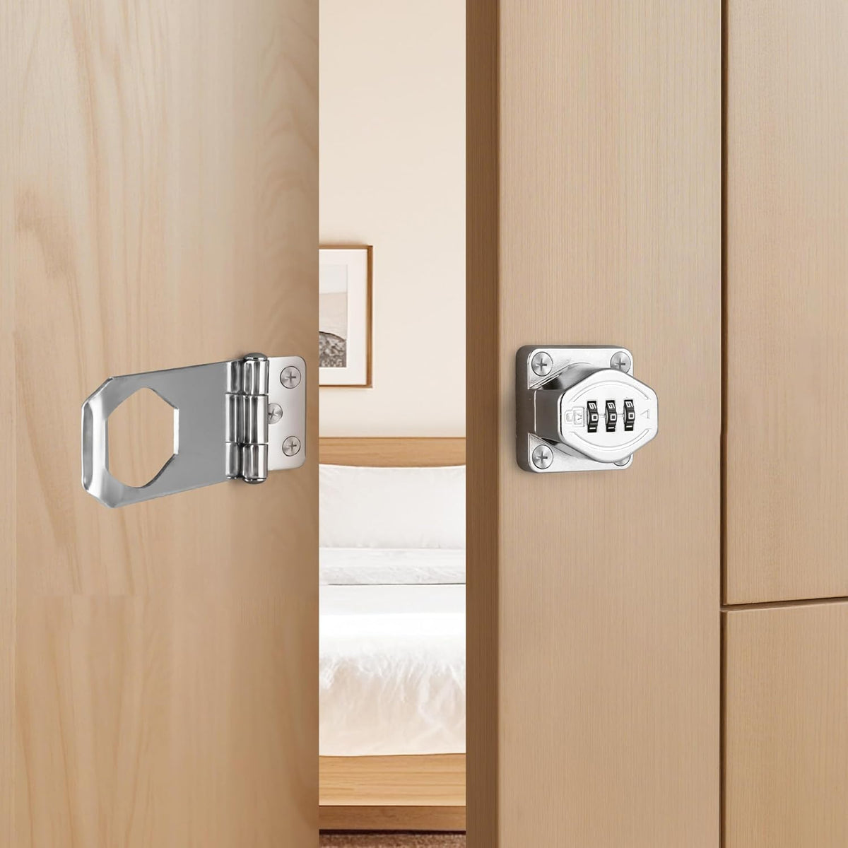 Cozy Tower 4 inch 180 Degrees Hasp Combination Lock for Cabinet, Combo Latch Lock for Cupboard, Drawer, Closet Door, Garage Fence Shed Door (Chrome, 2 Pack)