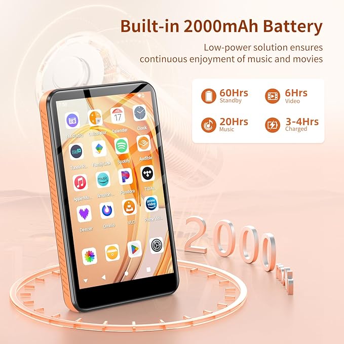 160GB MP3 Player with Bluetooth and WiFi, Android 13 MP3 & MP4 Player with 4" Touchscreen and Speaker, 4GB RAM & 32GB ROM, Spotify Music Player with Audible, FM Radio, Amazon Music, Play Store