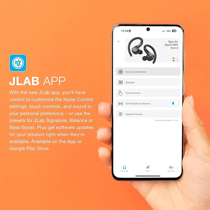 JLab Epic Air Sport ANC Gen 2 True Wireless Bluetooth Earbuds, Headphones for Working Out, IP66 Sweatproof, 15-Hour Battery Life +55-Hour Charging Case, Music Controls, 3 EQ Sound Settings