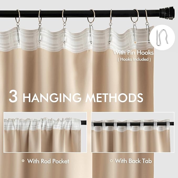 MIULEE Beige Back Tab Blackout Curtains 72 Inch Length 2 Panels Set