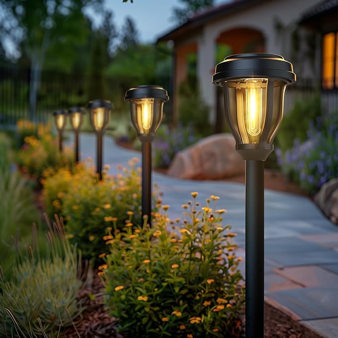 DERAYSION 6 Pack Solar Lights Outdoor, Solar Pathway Lights Waterproof Garden Landscape Lighting for Path, Yard, Walkway, Driveway Decor- 6 Pack Warm White
