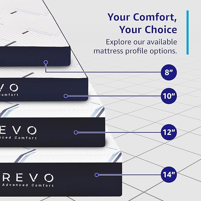 REVO Sleep Gel Memory Foam Mattress, 14-Inch King – Cooling Gel Foam Mattress with Pressure-Relieving Comfort & Full-Body Support – Breathable Design for Restful Sleep