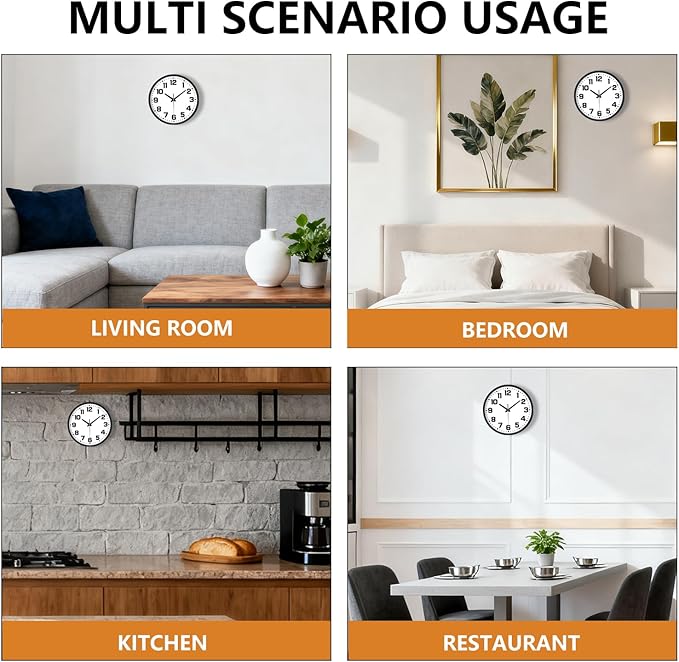 Modern Silent Wall Clock, 12 Inch Non-Ticking Battery Operated Clock, Round