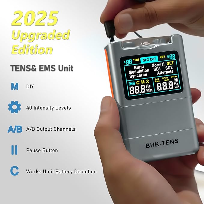 DIY Pluse TENS EMS Unit Muscle Stimulator for Back Pain Relief, Rechargeable TENS Unit Machine with 8 Modes & 8 Electrode Pads. Electric TENS Massager for Chronic Pain, Muscle Relaxation, Home Use