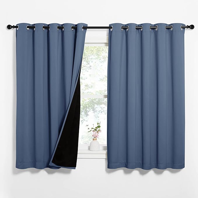 NICETOWN 100% Blackout Curtains 63 inches Long, Pair of Energy Smart & Noise