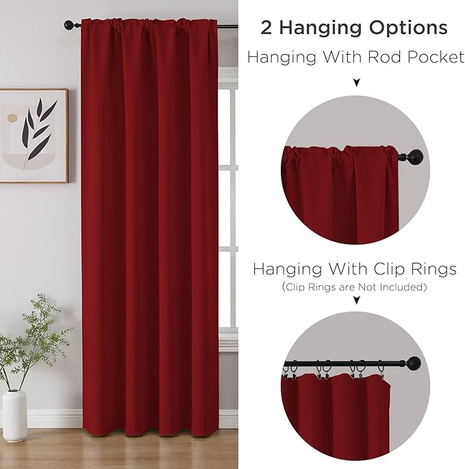 CUCRAF Red Blackout Curtains 54 inch Length 2 Panels Set, Rod Pocket Room
