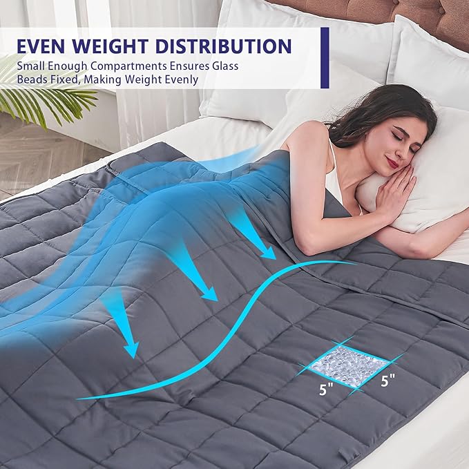 yescool Weighted Blanket for Adults (18 lbs, 60" x 80", Grey) Cooling Heavy Blanket for Sleeping Perfect for 170-190 lbs, Queen Size Breathable Blanket with Premium Glass Bead, Machine Washable