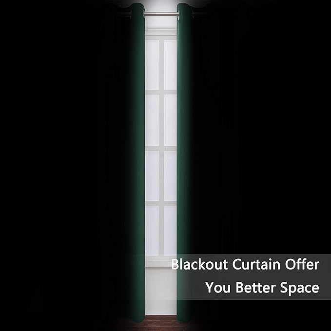 LEMOMO Dark Green Bedroom Blackout Curtains/52 x 54 Inch Long/Set of 2 Curtain