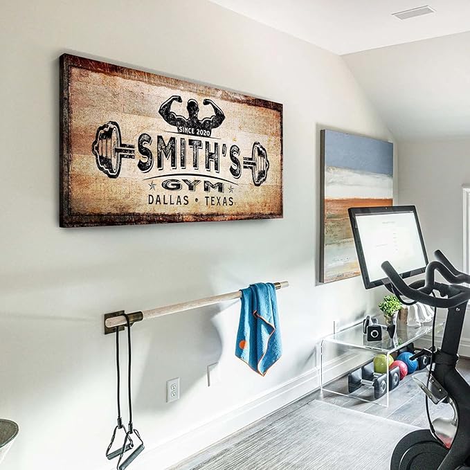 TAILORED CANVASES Personalized Gym Sign Wall Art Decor - Motivational Canvas for Home, Workout Room, Garage, Fitness Center - Inspirational Posters With Name on Rustic Copper, 36x12in
