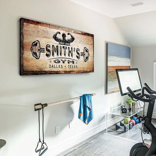 TAILORED CANVASES Personalized Gym Sign Wall Art Decor - Motivational Canvas for Home, Workout Room, Garage, Fitness Center - Inspirational Posters With Name on Rustic Copper, 36x12in