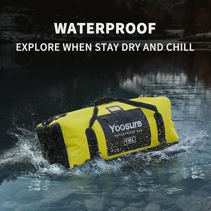 Waterproof Duffel Bag 110L- Airtight Zipper Dry Bags, Extra Large Dry Bag with Straps&Handles for Camping Boating Kayaking Rafting Canoeing Gym Beach Car Roof Storage (Black)