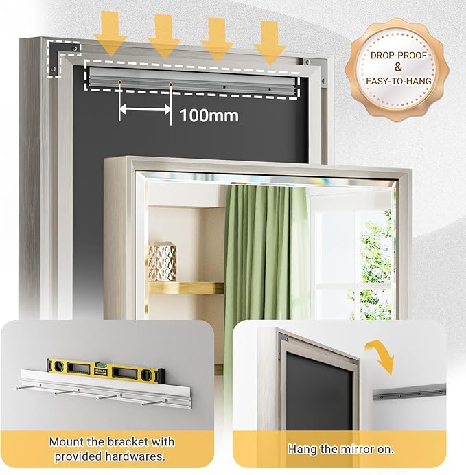 40 x 30 Brushed Nickel Bathroom Mirror, Beveled Framed Rectangle