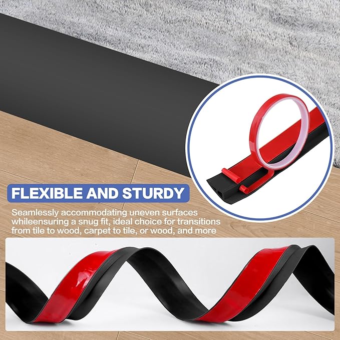 Floor Transition Strip Vinyl Door Threshold Ramp Self Adhesive Carpet Edging Strip Doorway Edge Trim, Overlap Edge Reducer for Laminate Carpet, Floor, Tile (Black, 2/5" to 3/5", 3.3Ft)