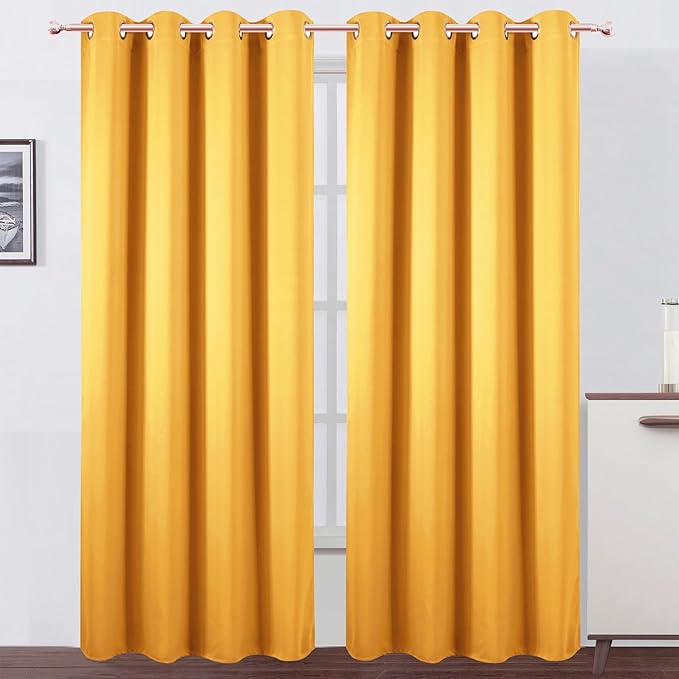 LEMOMO Blackout Curtains 52 x 90 Inch Long Yellow Curtains Set of 2 Panels Room