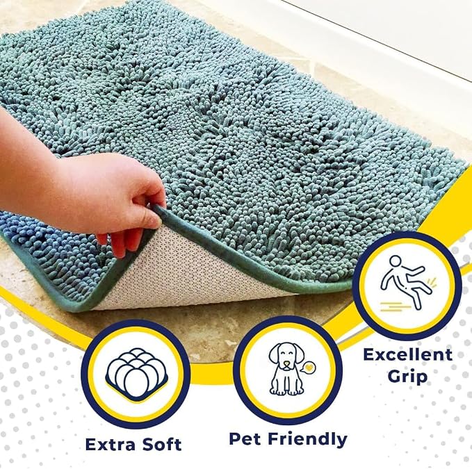 Muddy Mat® | Super Water Absorbent Door Mat Indoor, Microfiber Quick Dry Chenille Entryway Rug, Slip Resistant Front Door Mat, Indoor Mats for Entryway, Machine Washable Pet Rug, Sea Green 30" x 60"