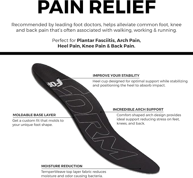 Ultra-Thin Plantar Fasciitis Insoles Designed for Comfort & Maximum Pain Relief, Ideal for Dress Shoes & Boots | Black (Women's 6.5-7)