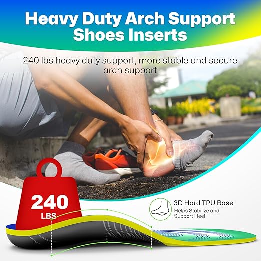 Upgraded Plantar Fasciitis Insoles, 240lbs Heavy Duty Work Boot Insoles for Men, Arch Support Orthotics Inserts, Athletic Gel Shoe Inserts for Pain Relief, Flat Feet, Standing All Day - XL