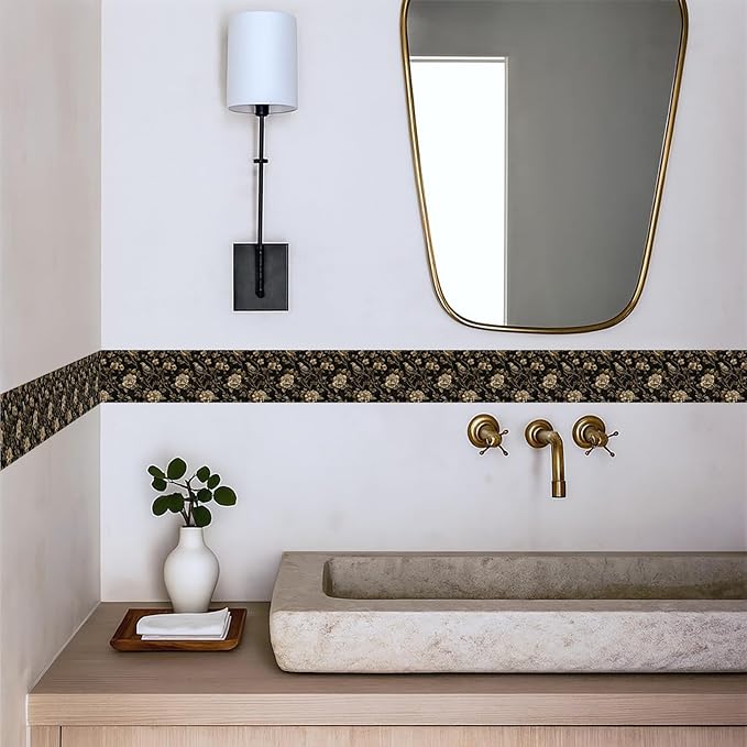 Brown Floral Wall Border 196x4 Inch Peel and Stick Vintage Botanical Wallpaper