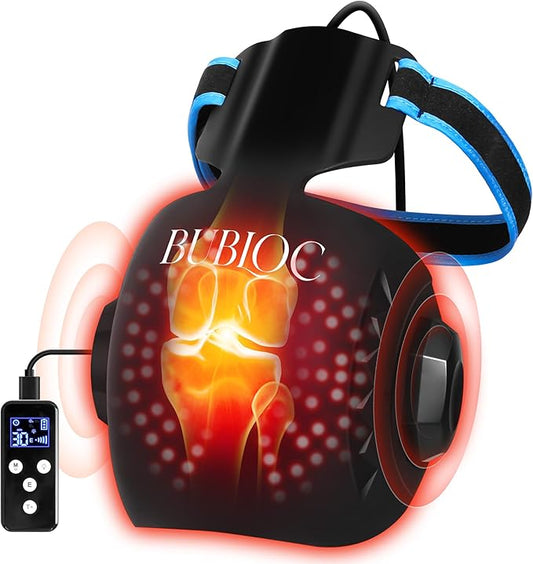 Red Light Therapy for Knee Pain Relief,Vibration Knee Massager with 660nm&850nm,3 in 1 Heated Knee Brace for Knee/Joint/Elbow/Shoulder,Rechargeable Near Infrared Light Therapy Device