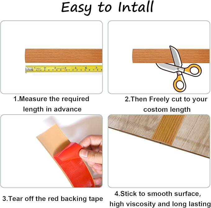 Floor/Door Flat Transition Strip & Self Adhesive Vinyl Edge Trim - Laminate Gap Covering Joining Strip
