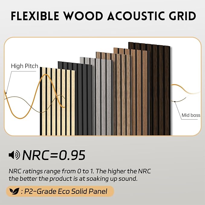 4 Pack Wood Panels for Wall, 106.3" × 11" Wood Slat Acoustic Panels, Soundproof