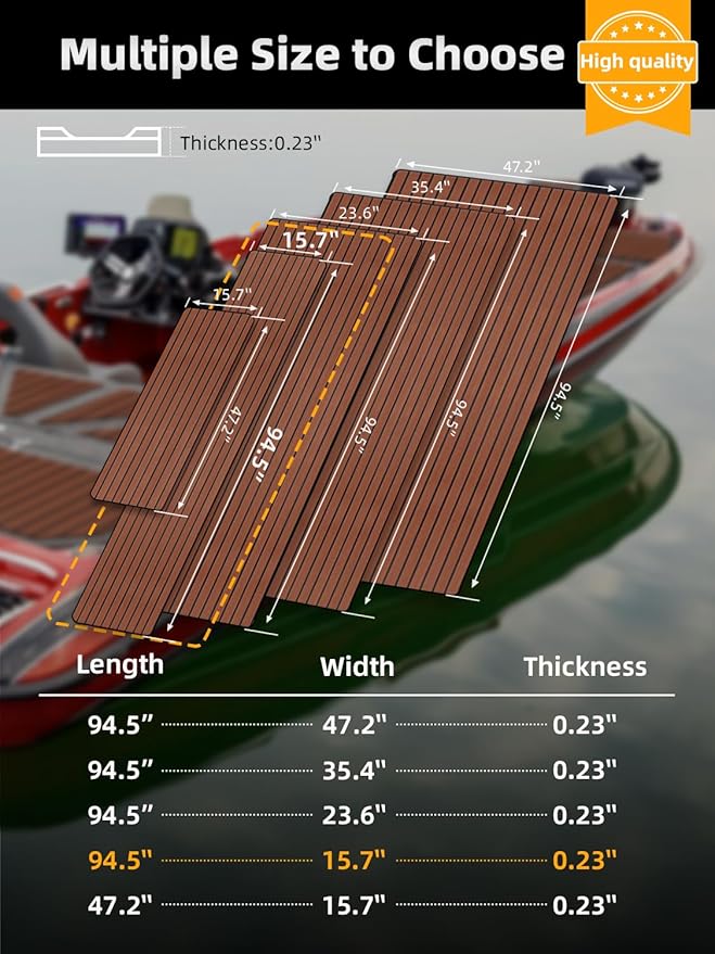 FOCEAN Boat Flooring EVA Foam Boat Decking Faux Teak Marine Flooring Boat Mat Boat Carpet Sheet for Motorboat RV Yacht Kayak Surfboard, 94.5"x 47.2"/35.4"/23.6"/15.7"