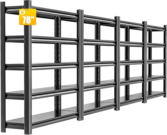 Garage Shelving Unit,4 Pieces78 HThickened Metal Shelving Units for Garage Storage Shelves Adjustable Shelves,5 Tier Industrial Shelving Shelf Metal Shelves for Storage for Warehouse Basement