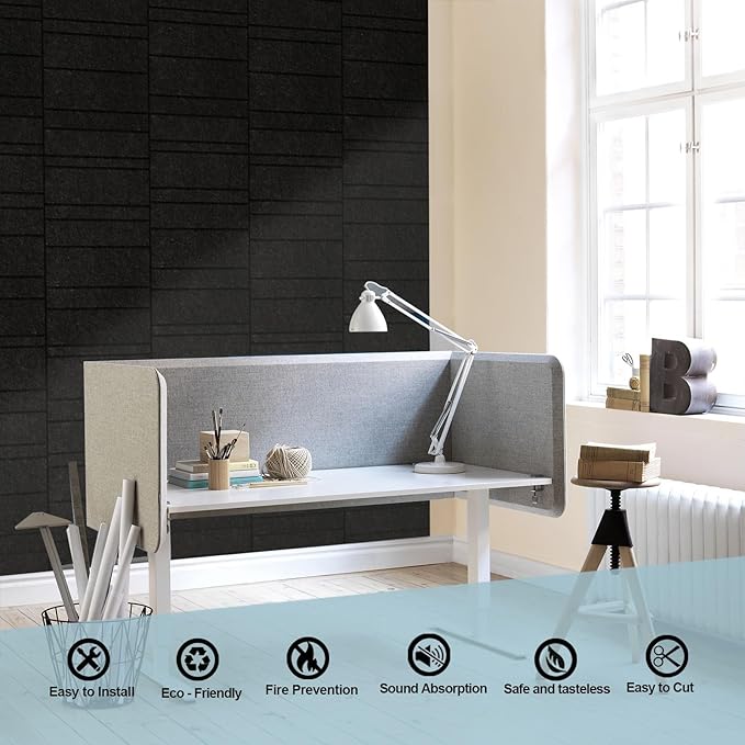 Acoustic Wall Panels – 8 Pack 31.75"x15.75" Thick Black Striped Groove Sound