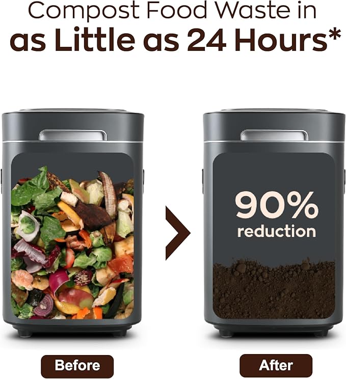 Reencle Prime Electric Composter - 14L Kitchen Composter, Decomposes Up to 2.2 lbs Food Waste Daily, Odorless Indoor Composting with Whisper-Quiet Technology & Rapid Decomposition (Silver)