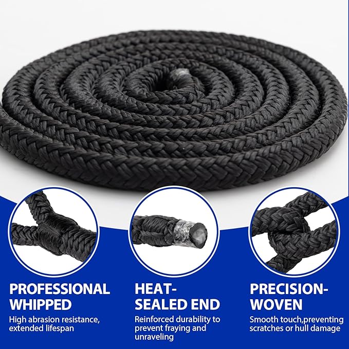 Boat Dock Lines Marine Rope - 1" x 35ft with Pre-Spliced 24" Loop Double Braided Nylon Ropes Bumper Tie Mooring Line for Boats Docking Pontoon Boating Accessories - 2 Pack