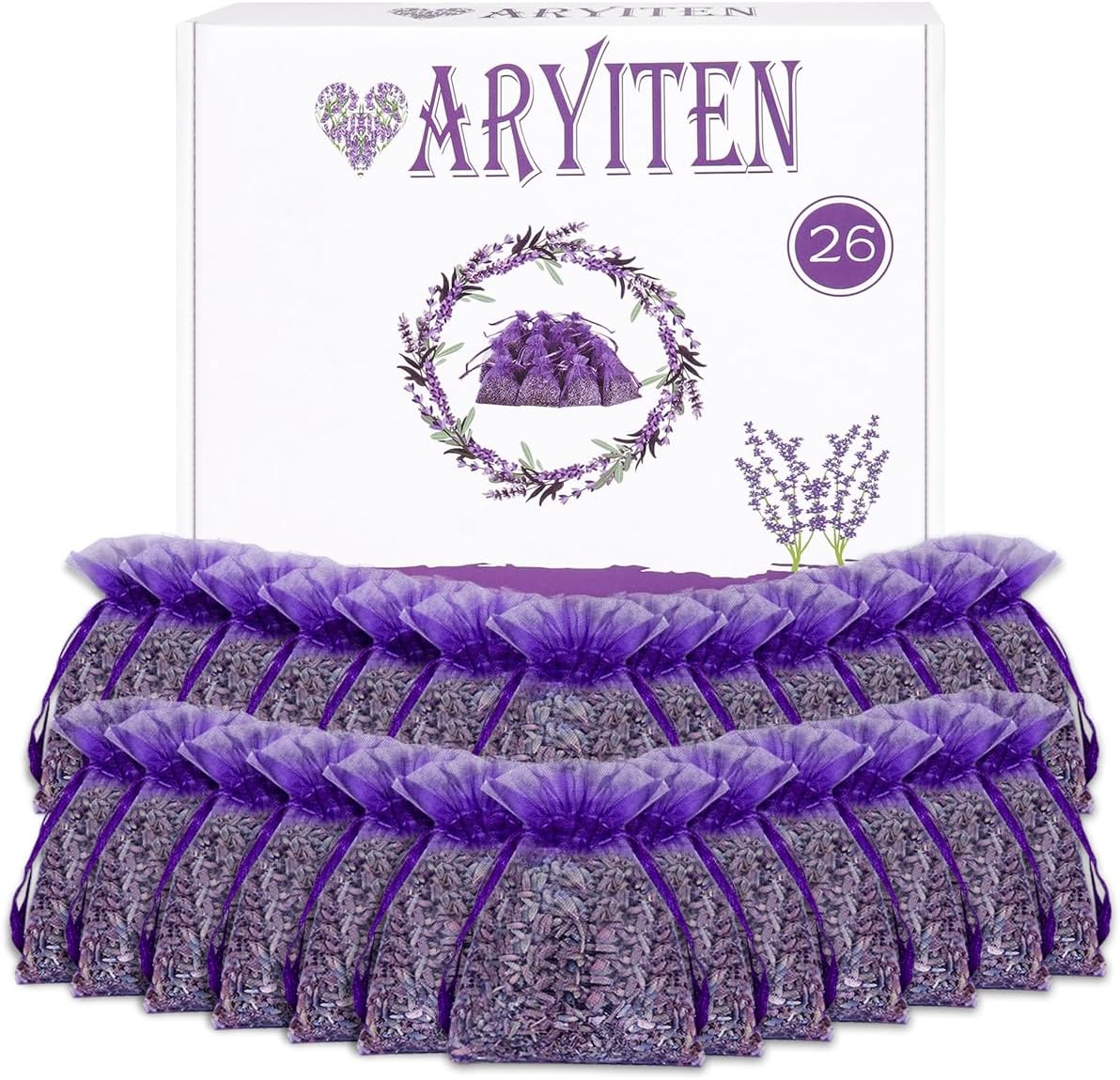 20 Pack Lavender Sachet Bags, 100% Natural French Dried Lavender Sachets for Drawers and Closets, Strong Smell Fragrance Fresh Scents Home