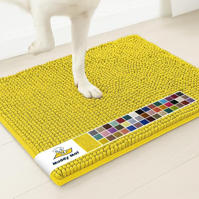 Muddy Mat® | Super Water Absorbent Door Mat Indoor, Microfiber Quick Dry Chenille Entryway Rug,Slip Resistant Front Door Mat,Indoor Mats for Entryway,Machine Washable Pet Rug, Lemon Yellow 3ft x 3ft