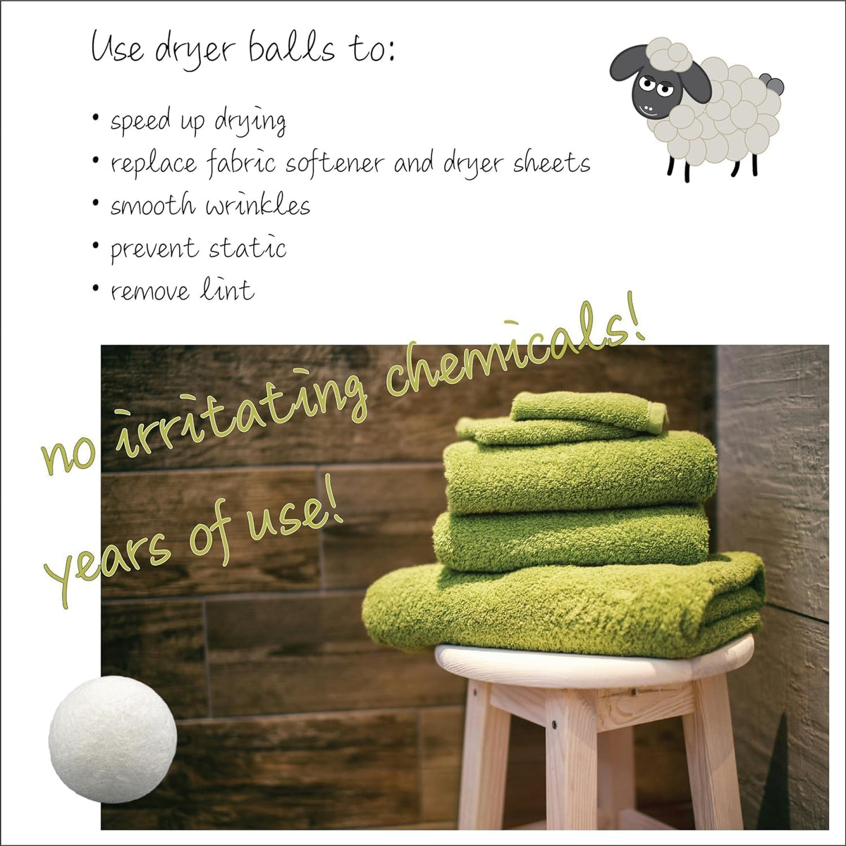 Three by Three Seattle Felt·Like·it!™ XL Wool Dryer Balls + Storage Bin: Reduce Drying Time, Static Cling, and Energy Use | Natural Alternative to Fabric Softeners | (Pack of 3 White Dryer Balls)