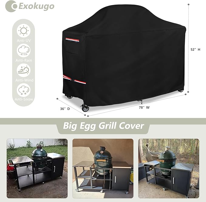 76 Inch Large Green Egg Big Grill Table Cover, Kamado Ceramic BBQ Grill Cover, Waterproof Heavy Duty Outdoor Grill Cover, BBQ Cover, Grill Cart Cover
