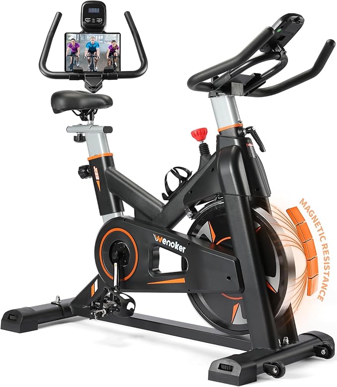 Exercise Bike, WENOKER Stationary Bike for Home, Indoor Bike with Silent Belt Drive, Heavy Flywheel, Multi-grips Handlebar and Upgraded Digital Display