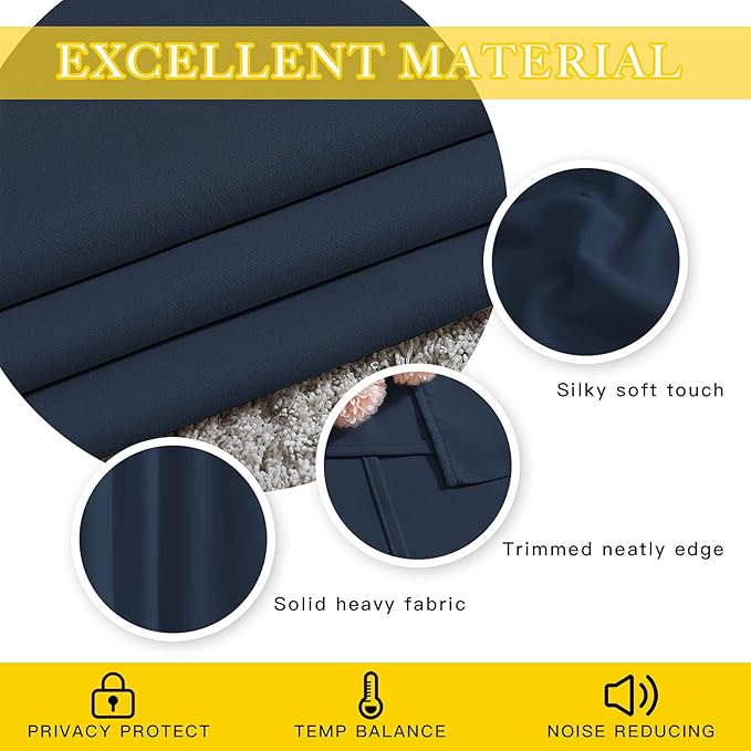 NICETOWN Blackout Navy Blue Curtain 102 inches Long, Grommet Thermal Insulated