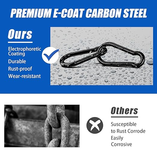 KINLINK 4 Pack Black Carabiner Clip, 4 inch Heavy Duty Spring Snap Hook, Caribeener Clips for Outdoor Camping, Swing Set, Hammock, Hiking Travel, Fishing, Weight Lifting Machine