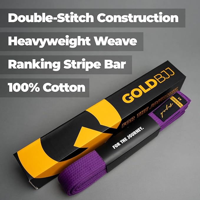 Gold BJJ Jiu Jitsu Belt - Premium Belts with Rank Bar for Stripes - IBJJF Competition Approved