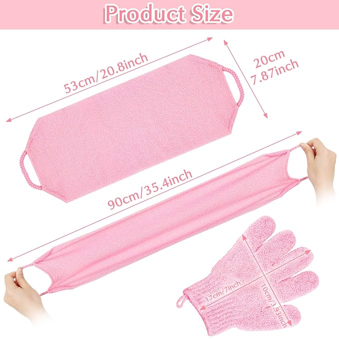 Anezus Exfoliating Shower Bath Gloves Back Scrubber Set for Body, Face, Shower, Bath, Scrub and Exfoliator (Pink)