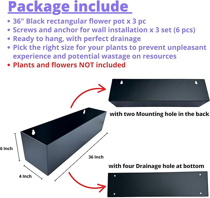 LaLaGreen Wall Planters for Outdoor Plants Carbon Steel Black Metal Hanging