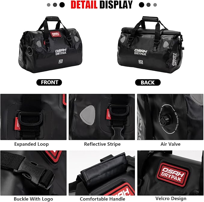 Waterproof Duffel& Luggage Bag - Motorcycle Dry Bag Tail Saddle Bags with Roll Top Closure,Large Storage Space,for Camping, Kayaking, Fishing & Traveling(Jungle, 25L)