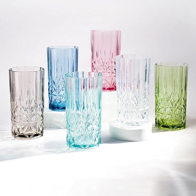 BELLAFORTE Shatterproof Tritan Plastic Tall Tumbler, Set of 4, 18oz - Myrtle Beach Drinking Glasses - Unbreakable Drinking Glasses for Parties - BPA Free - Clear