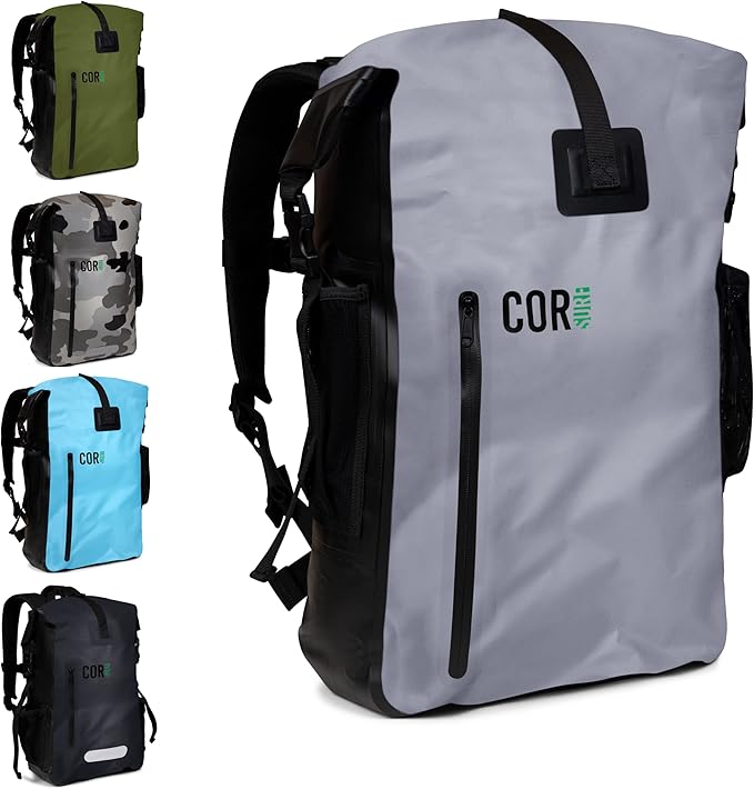 Waterproof Backpack with Laptop Sleeve | Heavy Duty Hiking, Kayak Dry Bag Backpack | Roll-Top Closure (40L Gray)